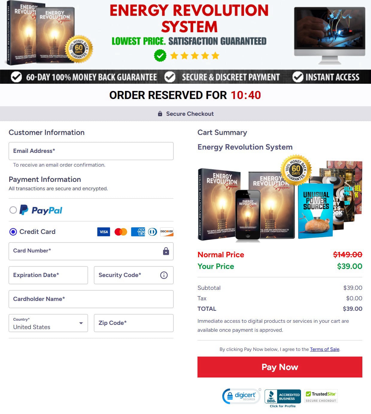 Energy Revolution System Checkout Page